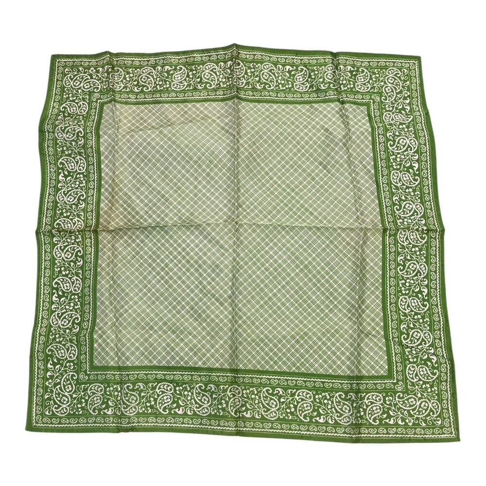 Vintage Glentex Green Paisley Border Scarf Made in Japan 23”
